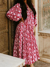 Oversized Elegant Floral Printed Fashion Lantern Sleeve Boho Dress